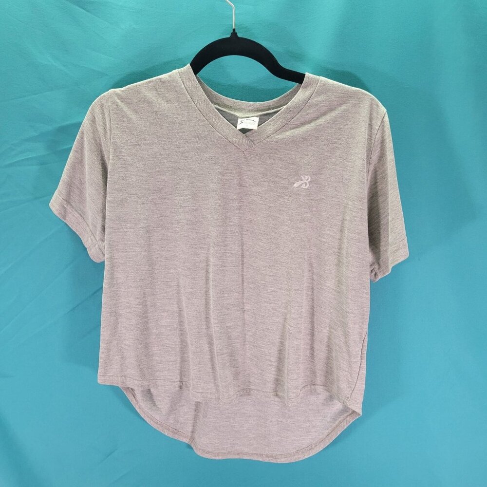 Brooks Womens Grey V-Neck Short Sleeve Top S Polyester